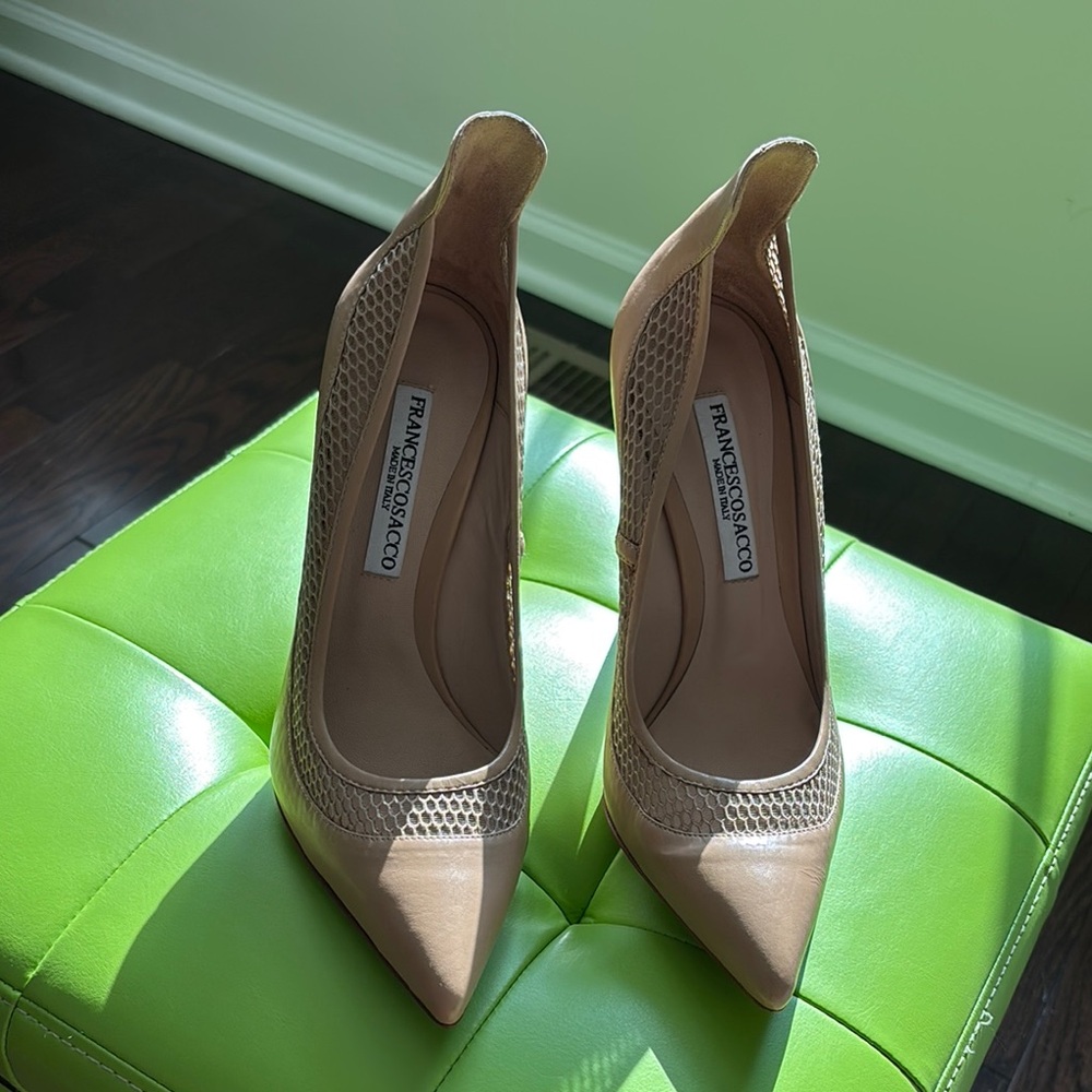 Tan Stiletto Heels with Pointed Toe